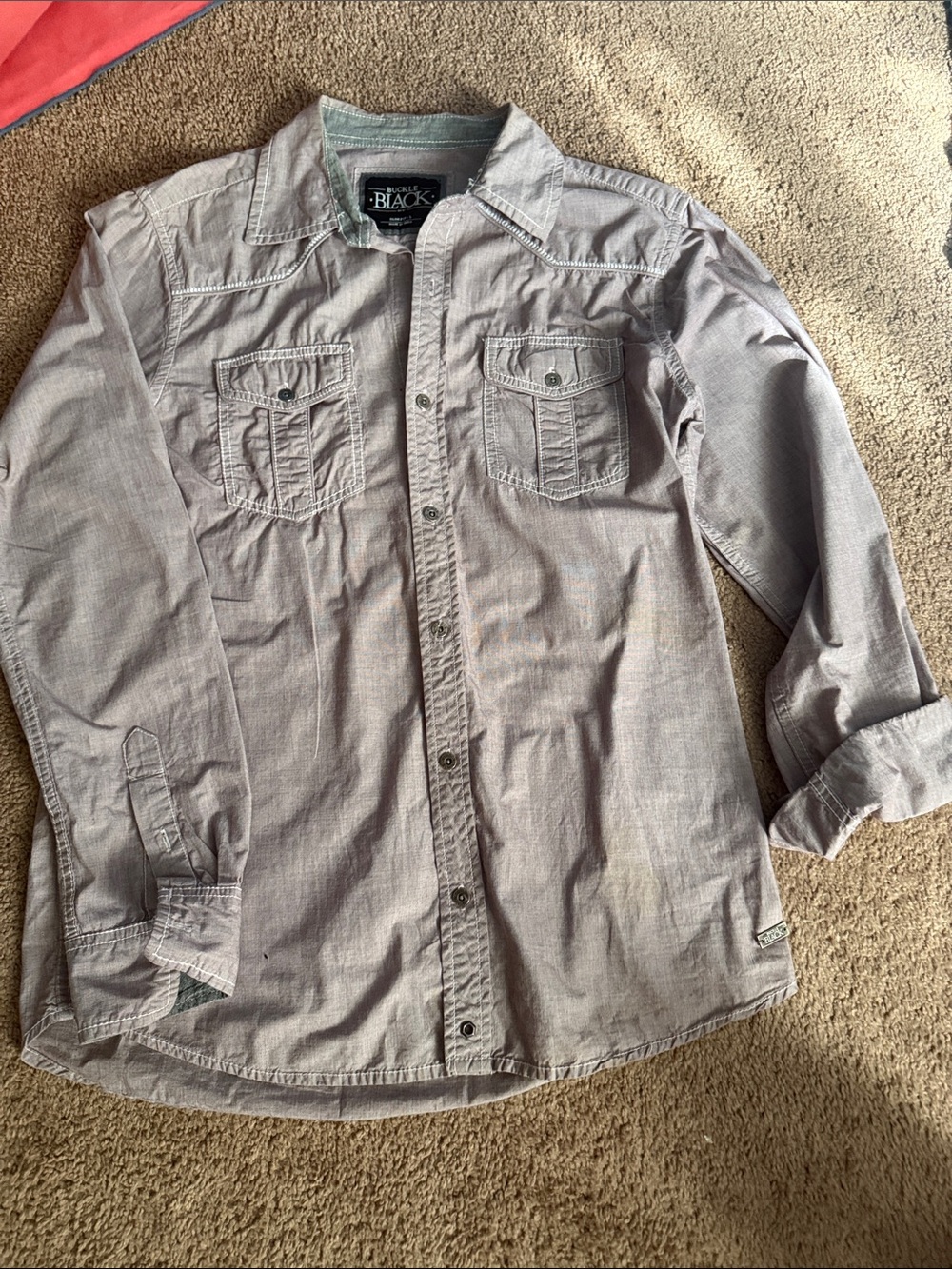Buckle Men's Light Gray Long-Sleeve Button-Down Shirt